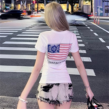 chrome hearts american flag graphic v neck short sleeve t-shirt